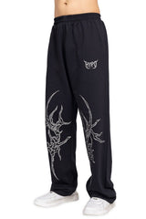 Black Grunge Straight Baggy Pants With Grey Print