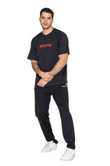 Black Oversized T-Shirt Puff Print(Red) - HYPD Sports