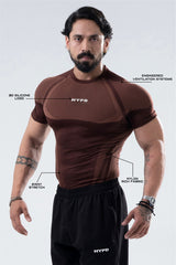 brown hypex seamless compression t shirt for mens