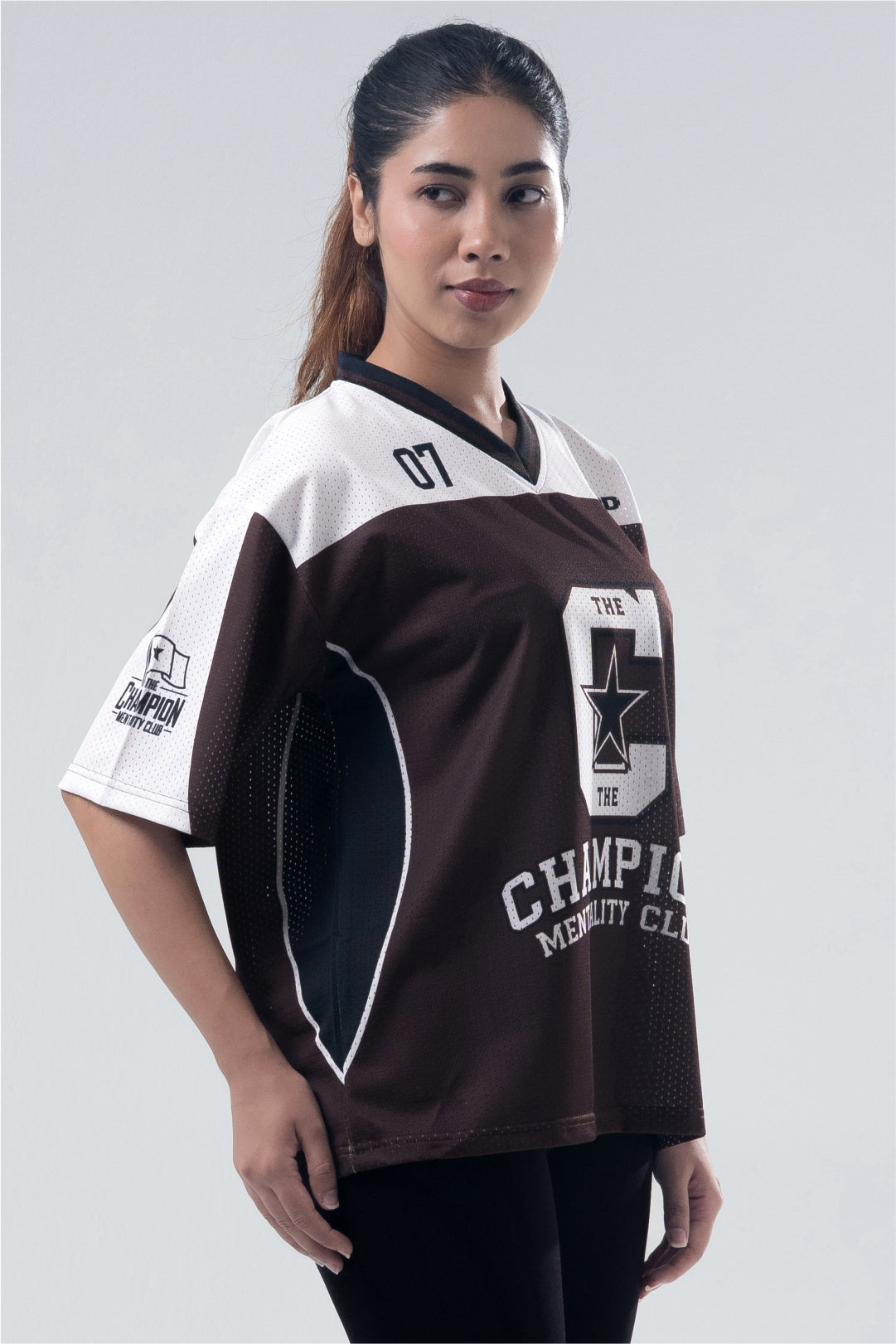 brown champion mentality oversized training jersey women 