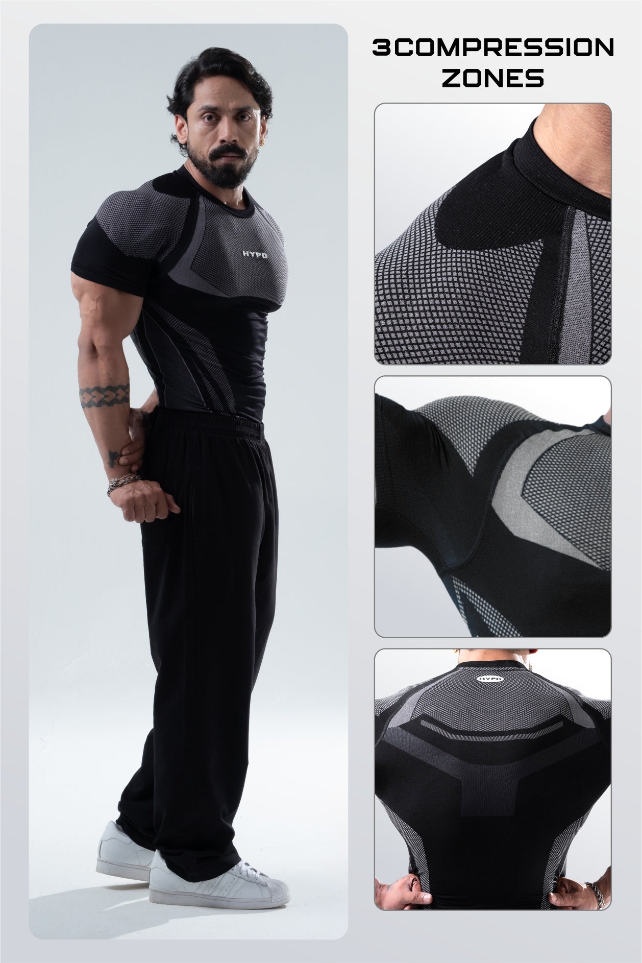 black hypex seamless compression t shirt for mens