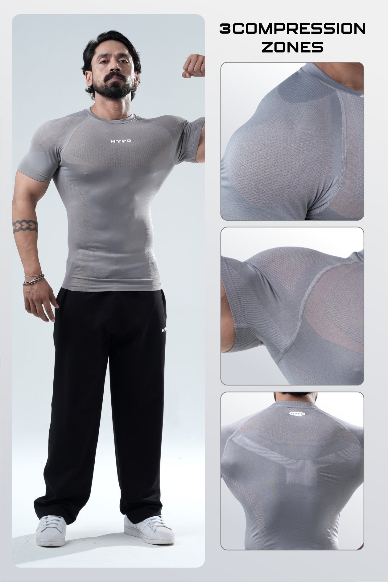 grey hypex seamless compression t shirt for mens