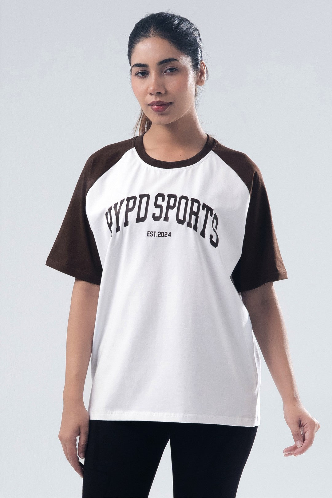 brown/white raglan oversized t-shirt women