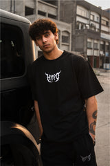 Black Grunge Oversized T-Shirt With White Print