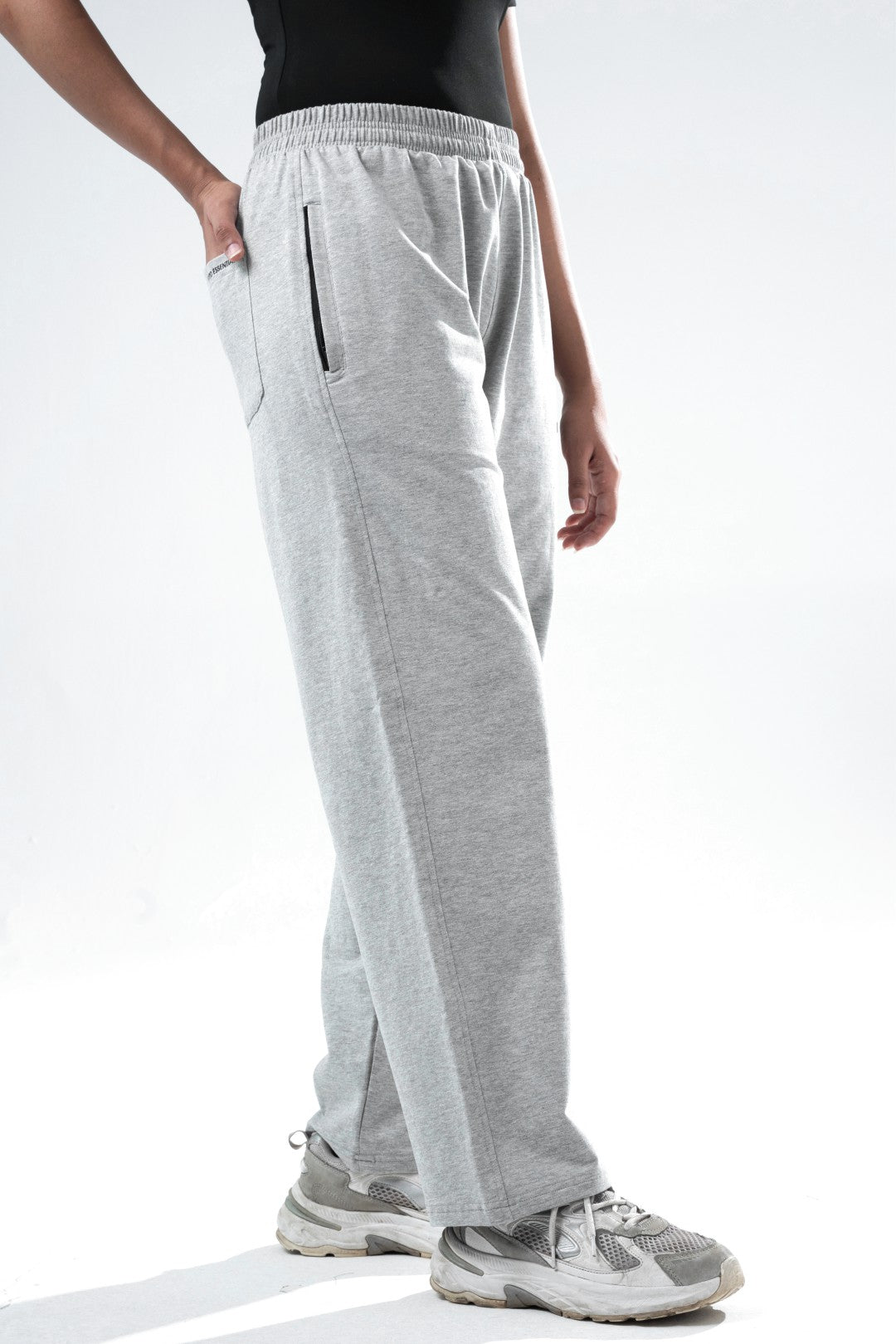 light grey melange essential straight fit trackpants women