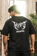 Black Grunge Oversized T-Shirt With White Print