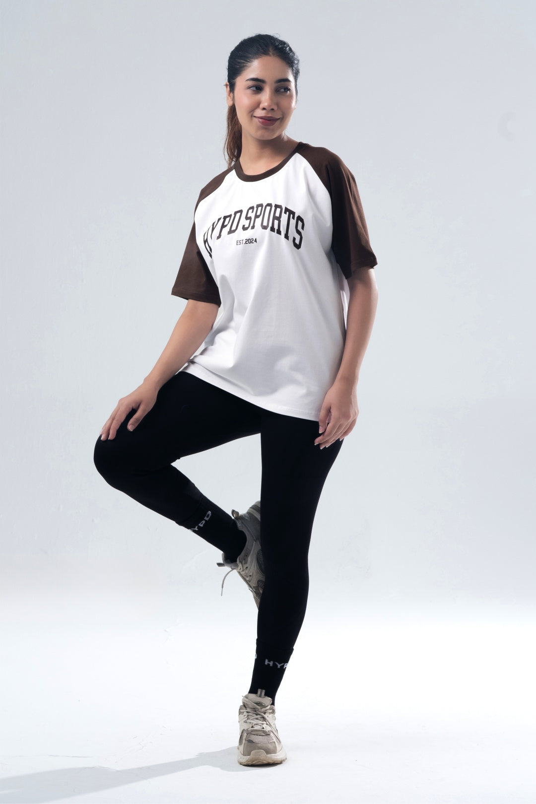 brown/white raglan oversized t-shirt women