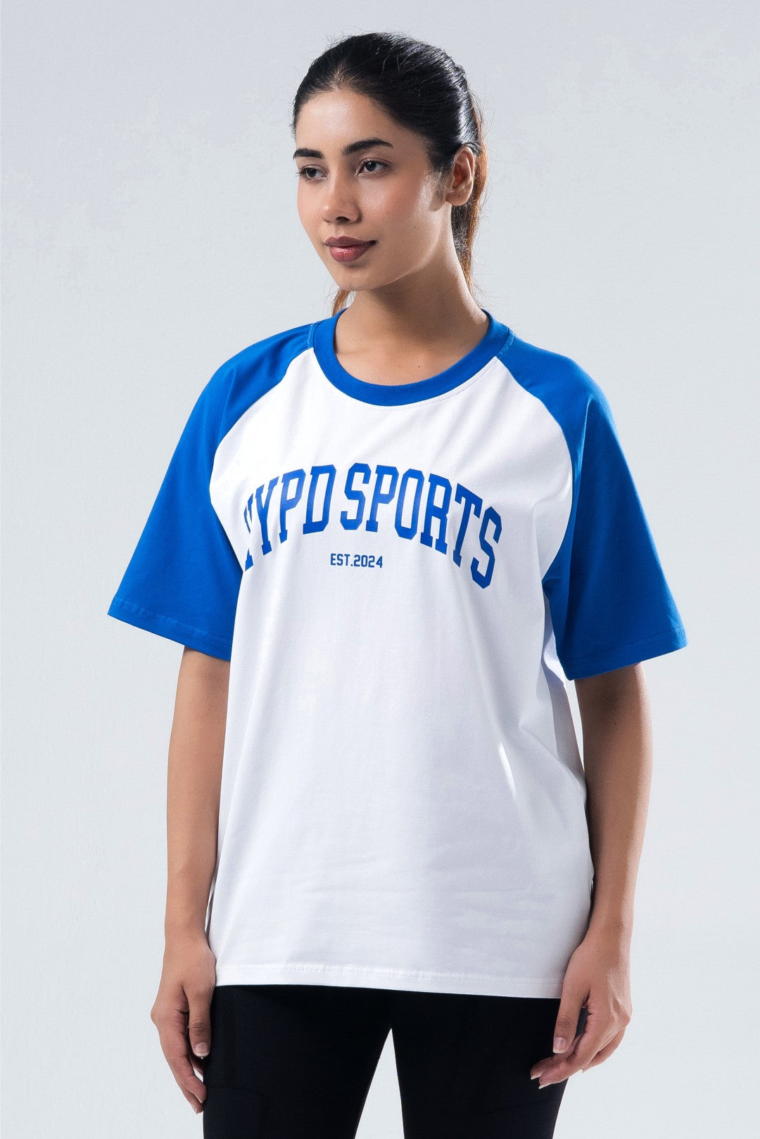 royal/white raglan oversized t-shirt women