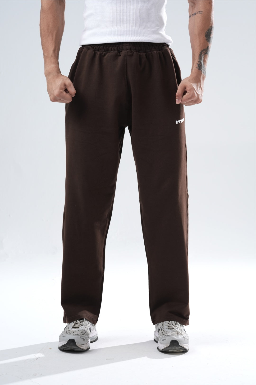 brown essential straight fit track pants mens 