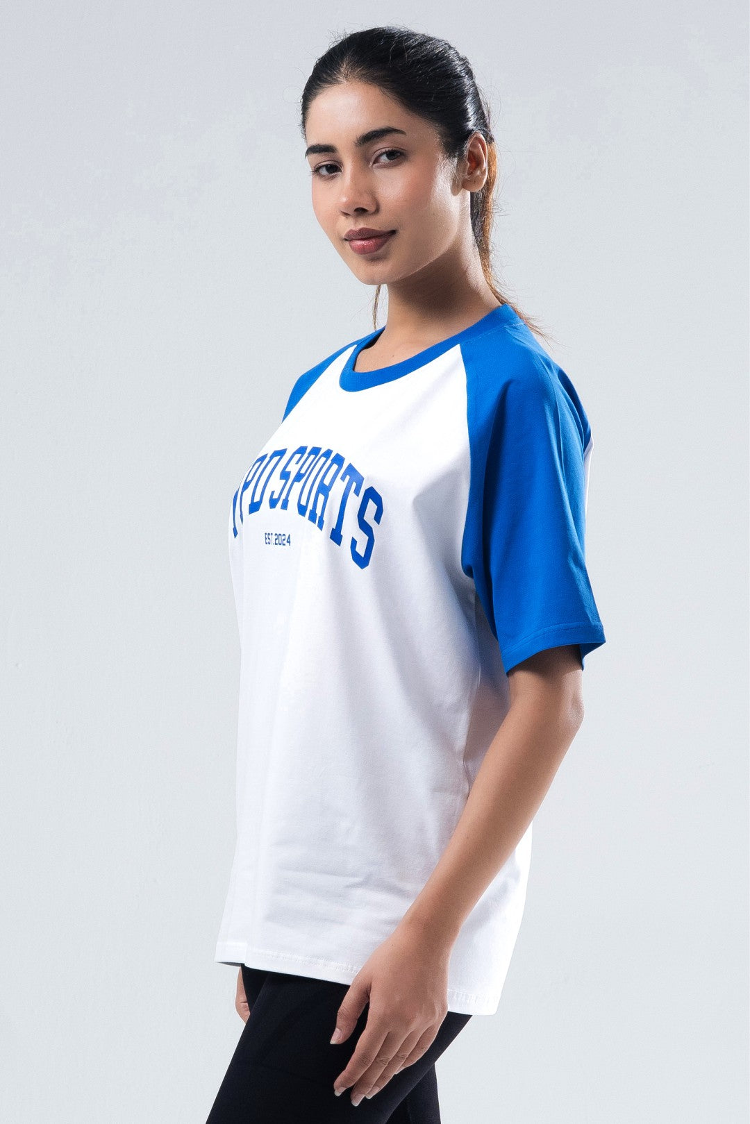 royal/white raglan oversized t-shirt women