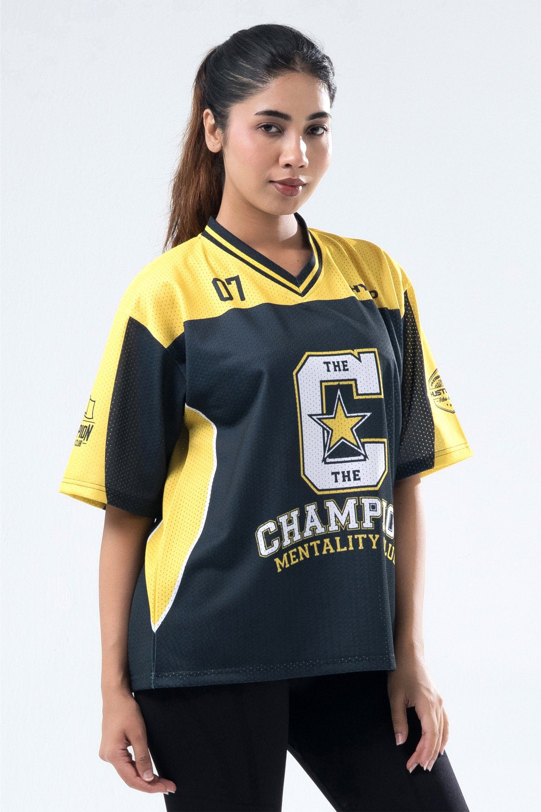 yellow champion mentality oversized training jersey women