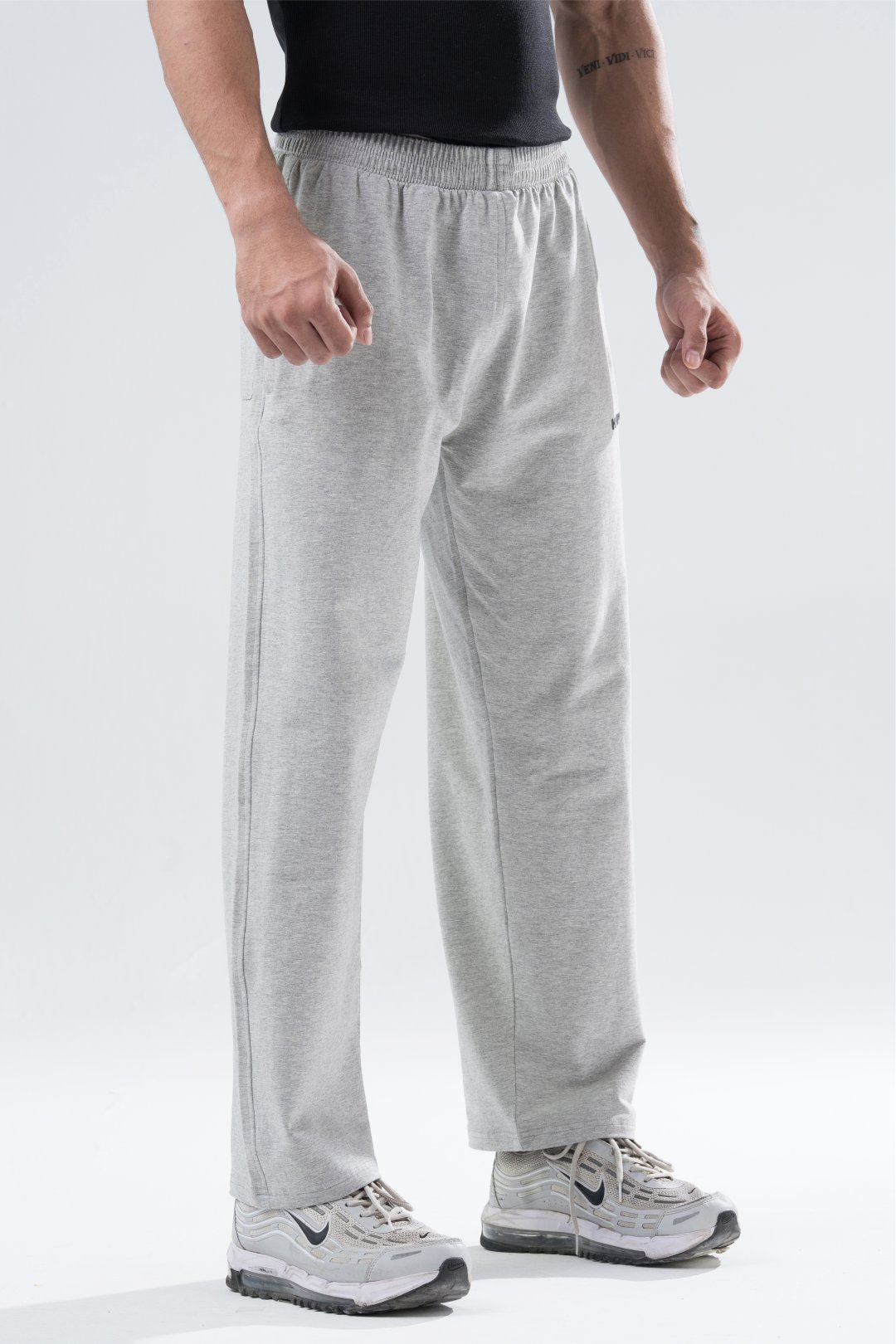 light grey melange essential straight fit track pants mens 