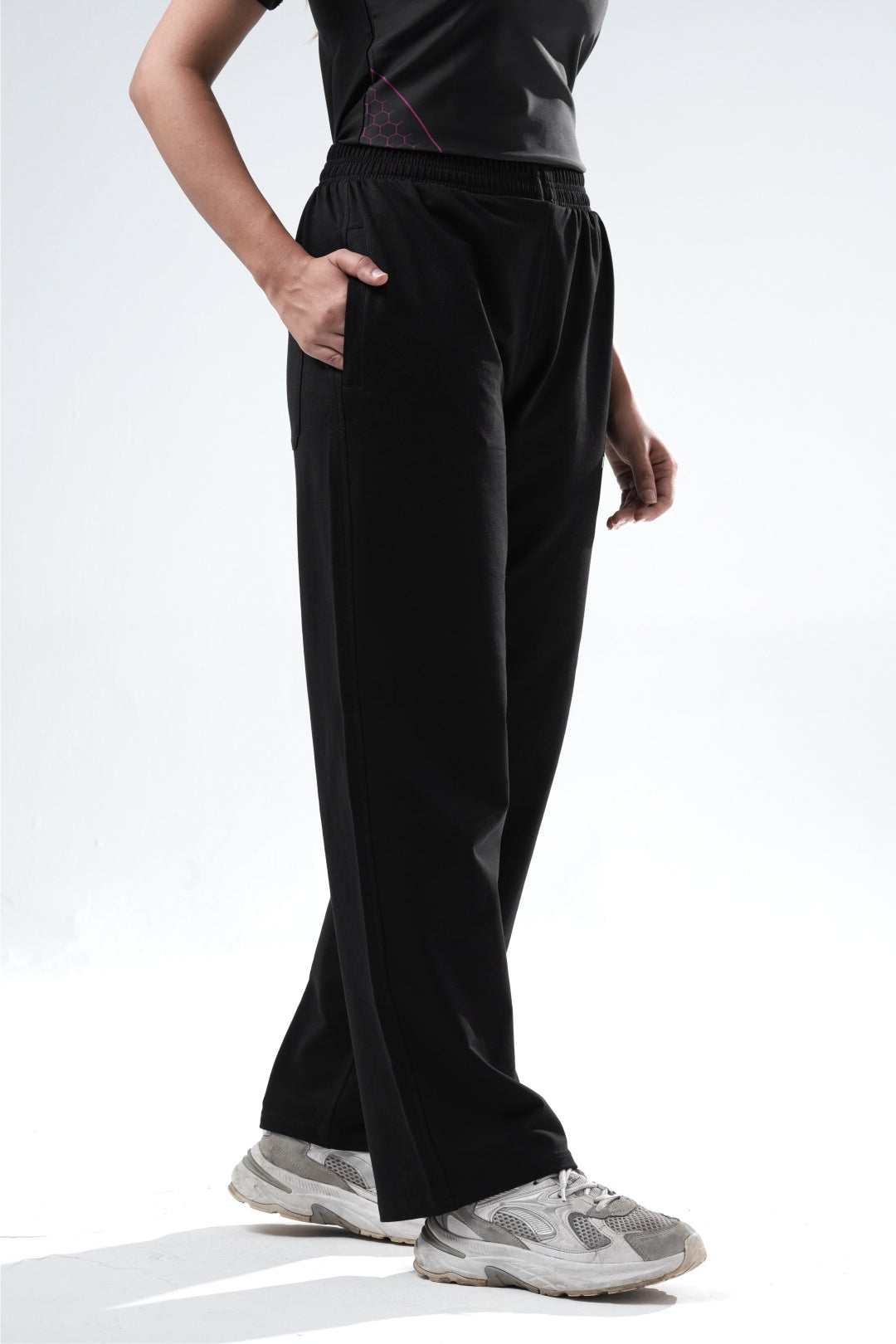 black essential straight fit trackpants women
