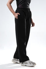 black essential straight fit trackpants women