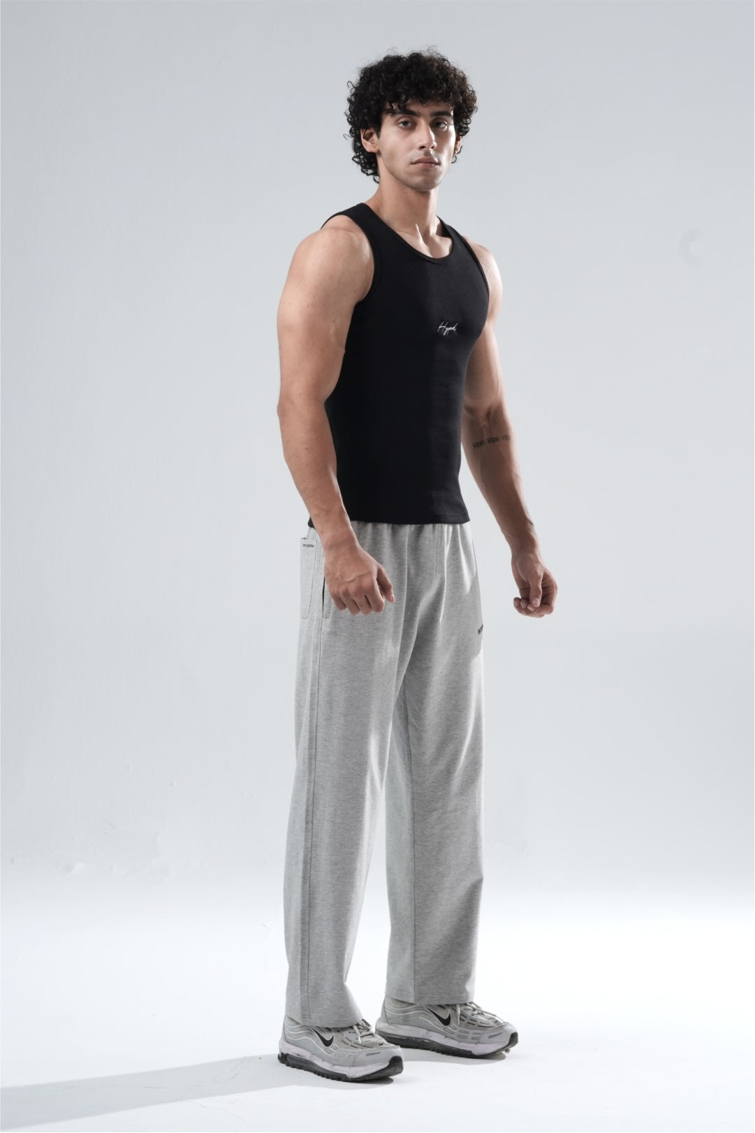 light grey melange essential straight fit track pants mens 