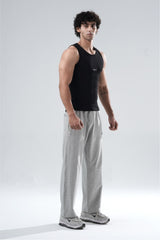 light grey melange essential straight fit track pants mens 