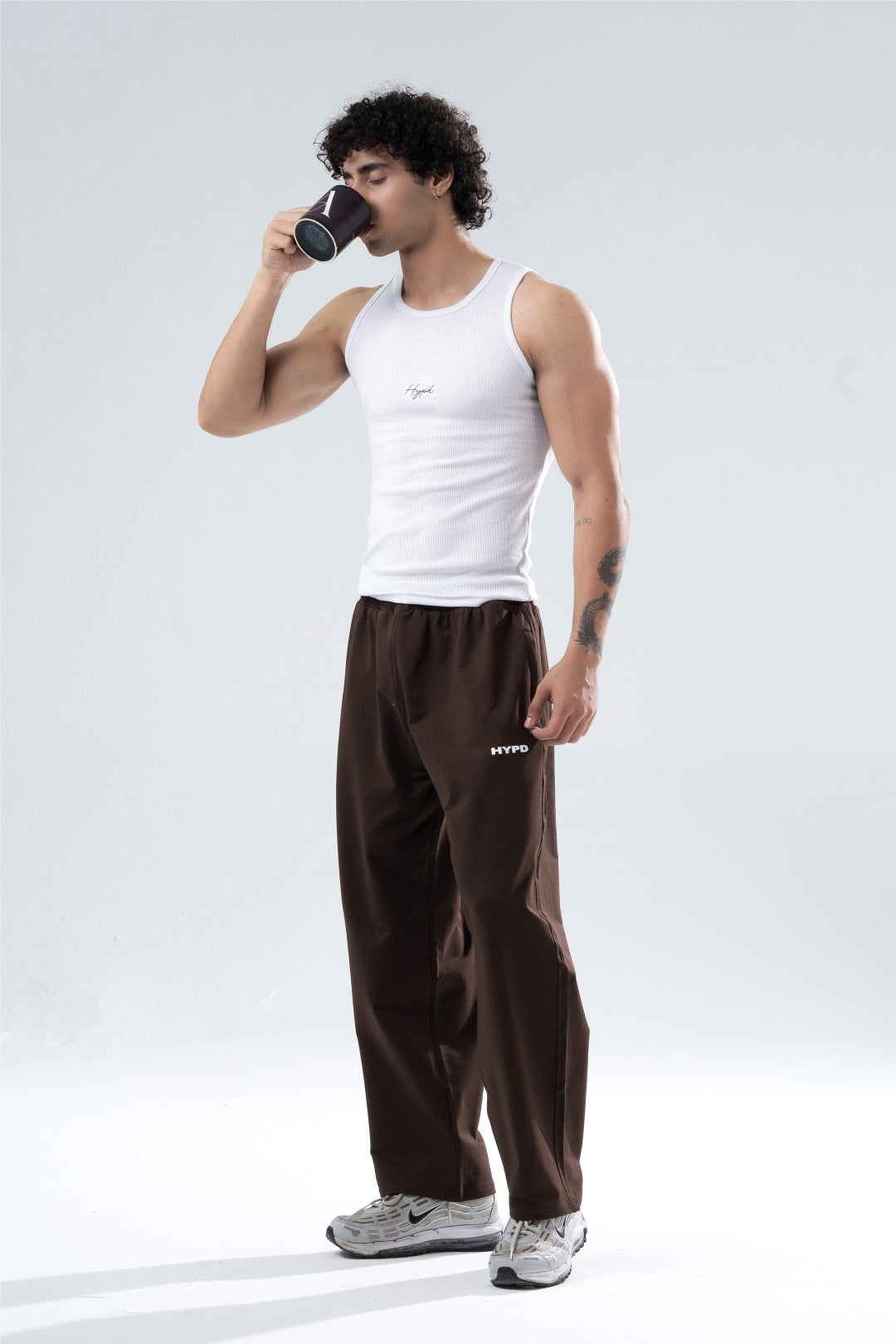brown essential straight fit track pants mens 