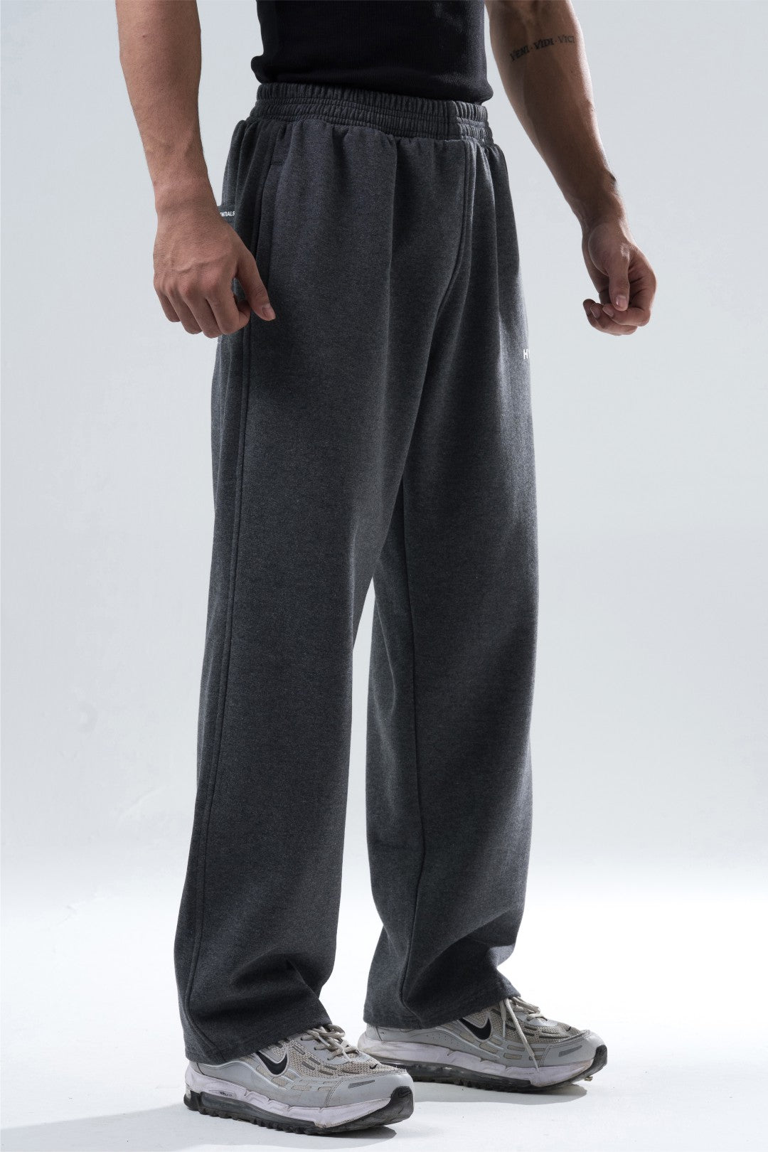 dark grey melange essential straight fit track pants mens 