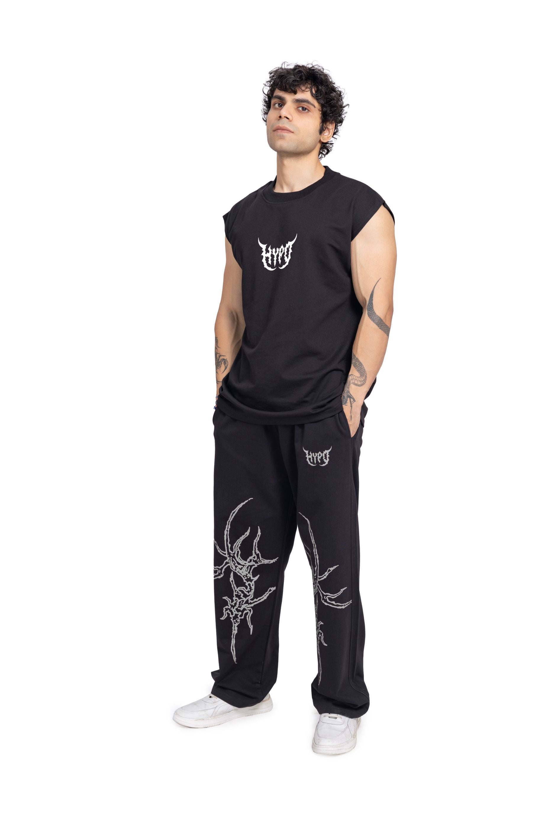 Black Grunge Oversized Tank Top With White Print