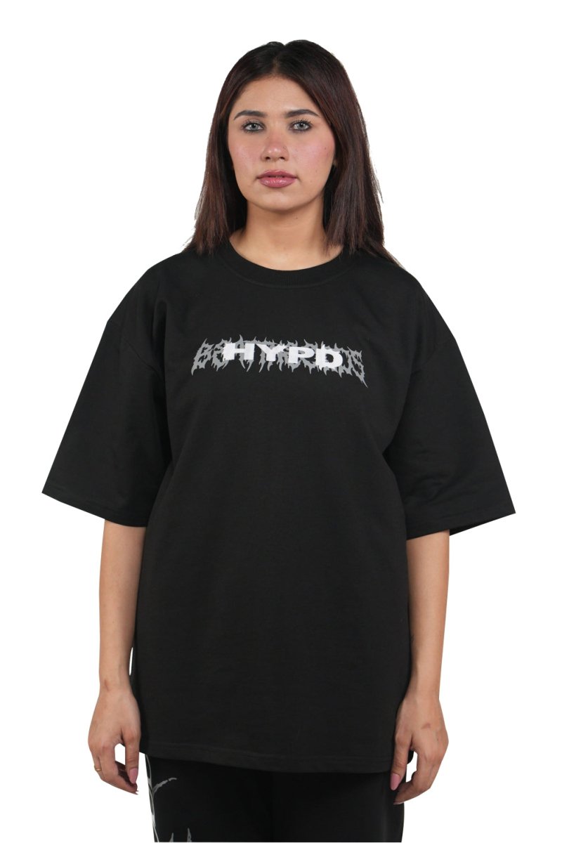 Black Grunge Beat The Odds Oversized T-Shirt With White Print