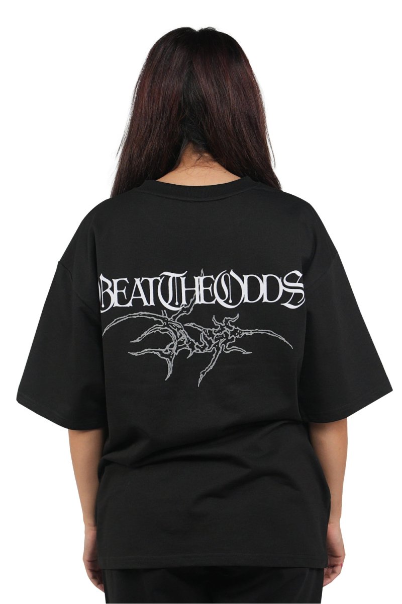 Black Grunge Beat The Odds Oversized T-Shirt With White Print