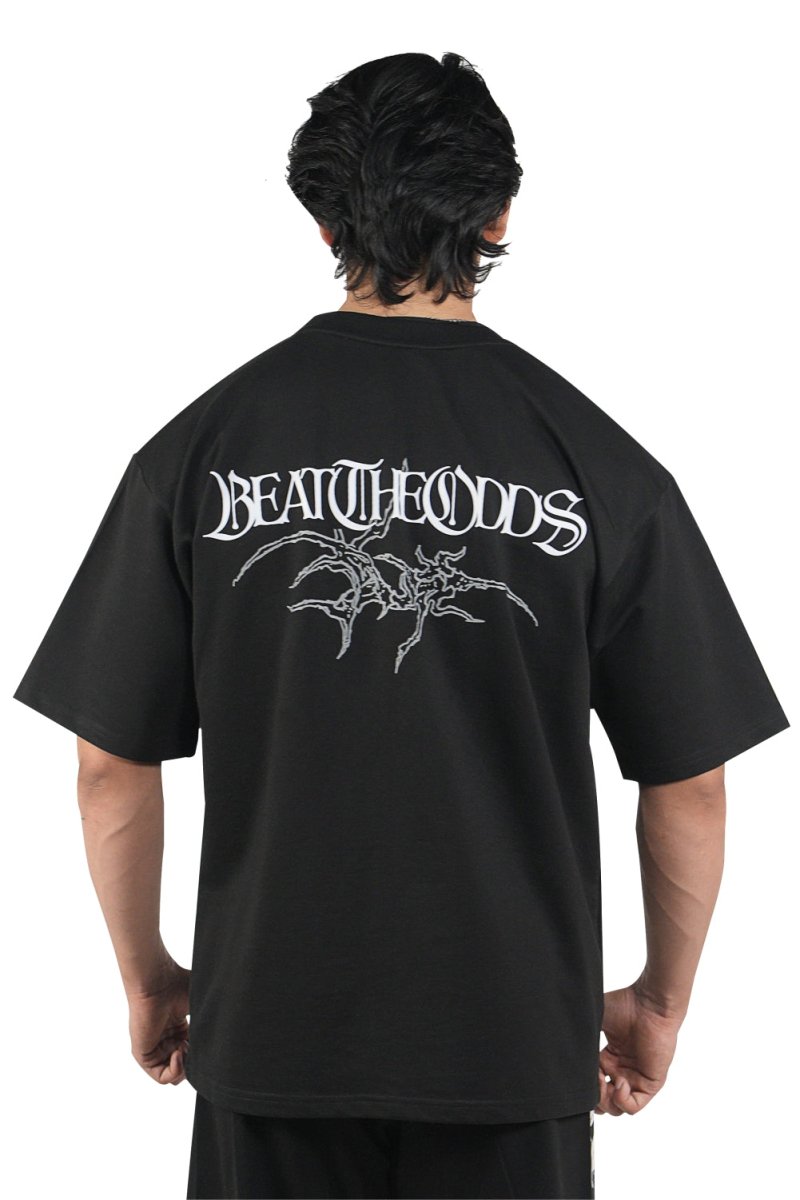 Black Grunge Beat The Odds Oversized T-Shirt With White Print