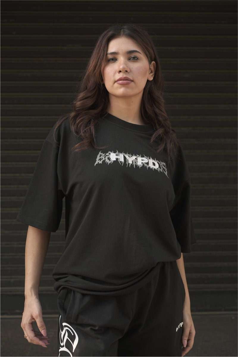 Black Grunge Beat The Odds Oversized T-Shirt With White Print