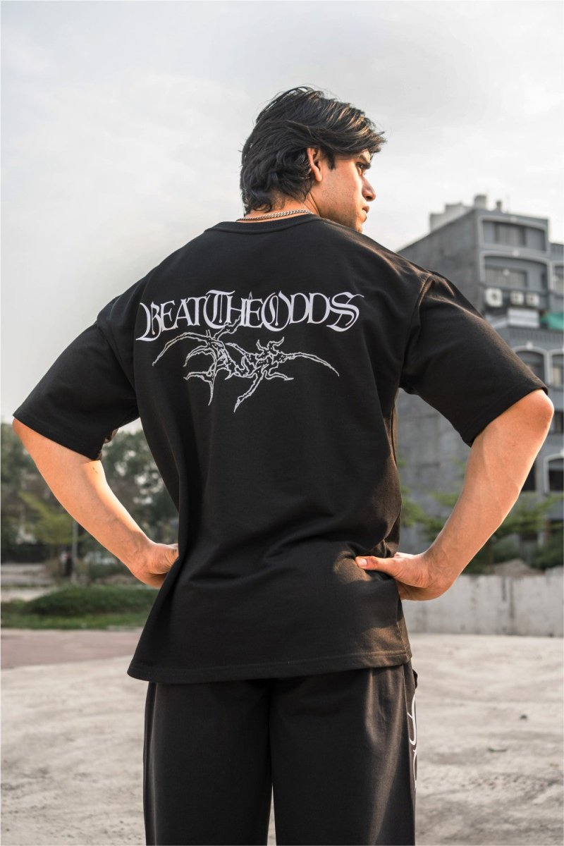 Black Grunge Beat The Odds Oversized T-Shirt With White Print