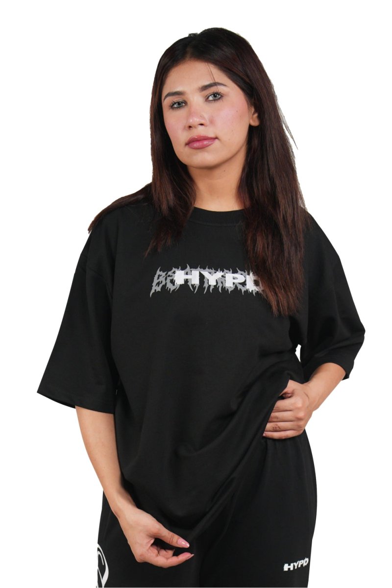 Black Grunge Beat The Odds Oversized T-Shirt With White Print