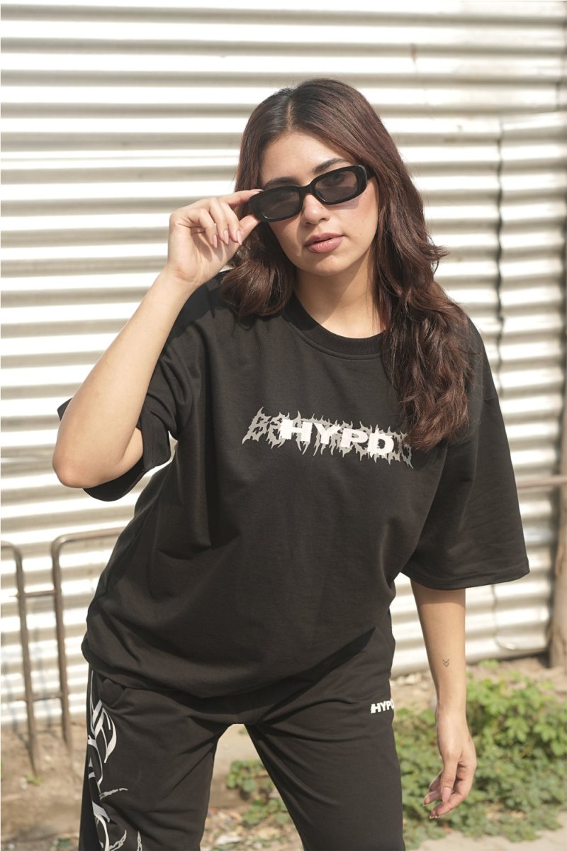 Black Grunge Beat The Odds Oversized T-Shirt With White Print