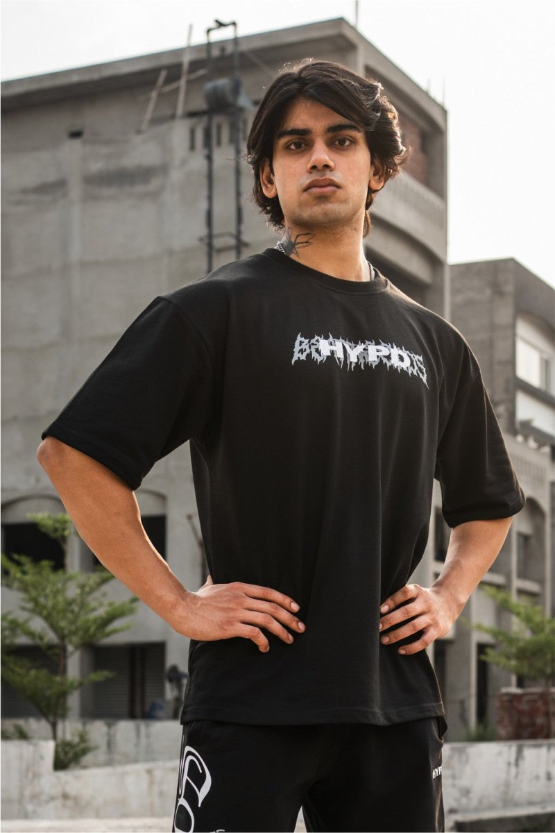 Black Grunge Beat The Odds Oversized T-Shirt With White Print