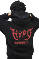 Black Grunge Oversized Hoodie With Red Print