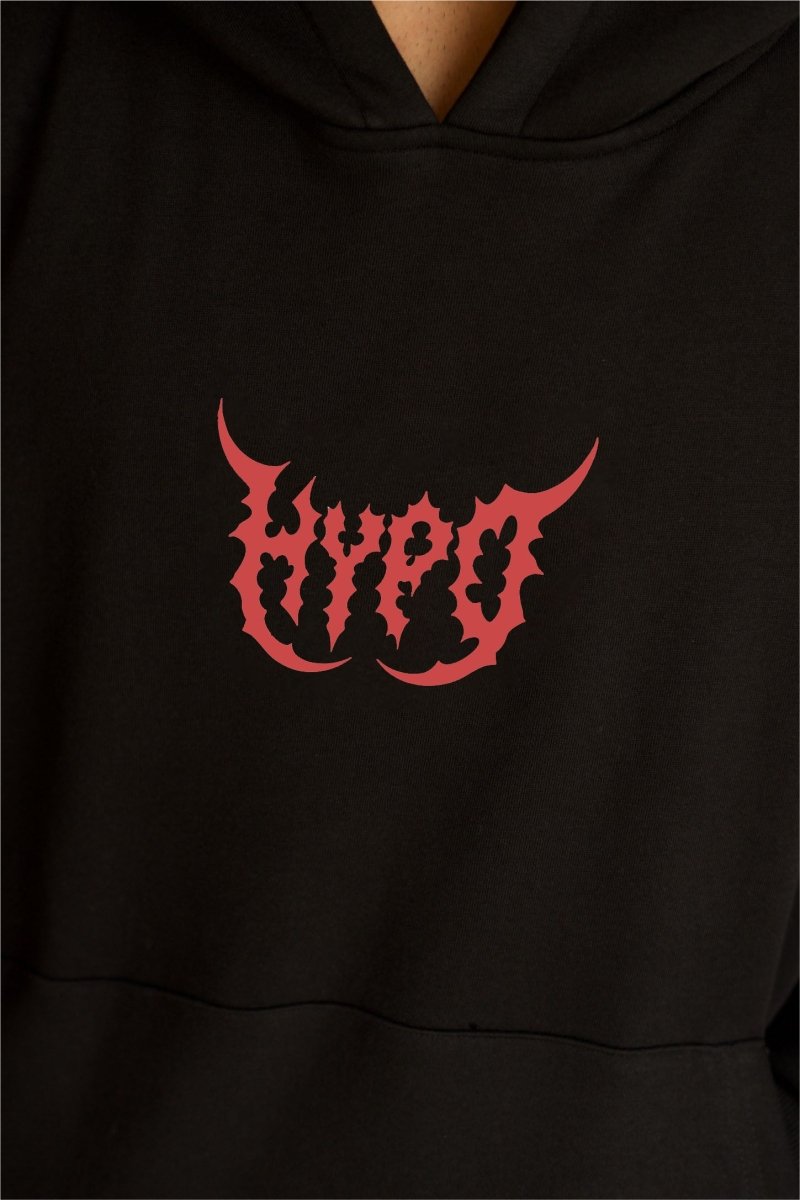 Black Grunge Oversized Hoodie With Red Print