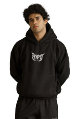 Black Grunge Oversized Hoodie With White Print