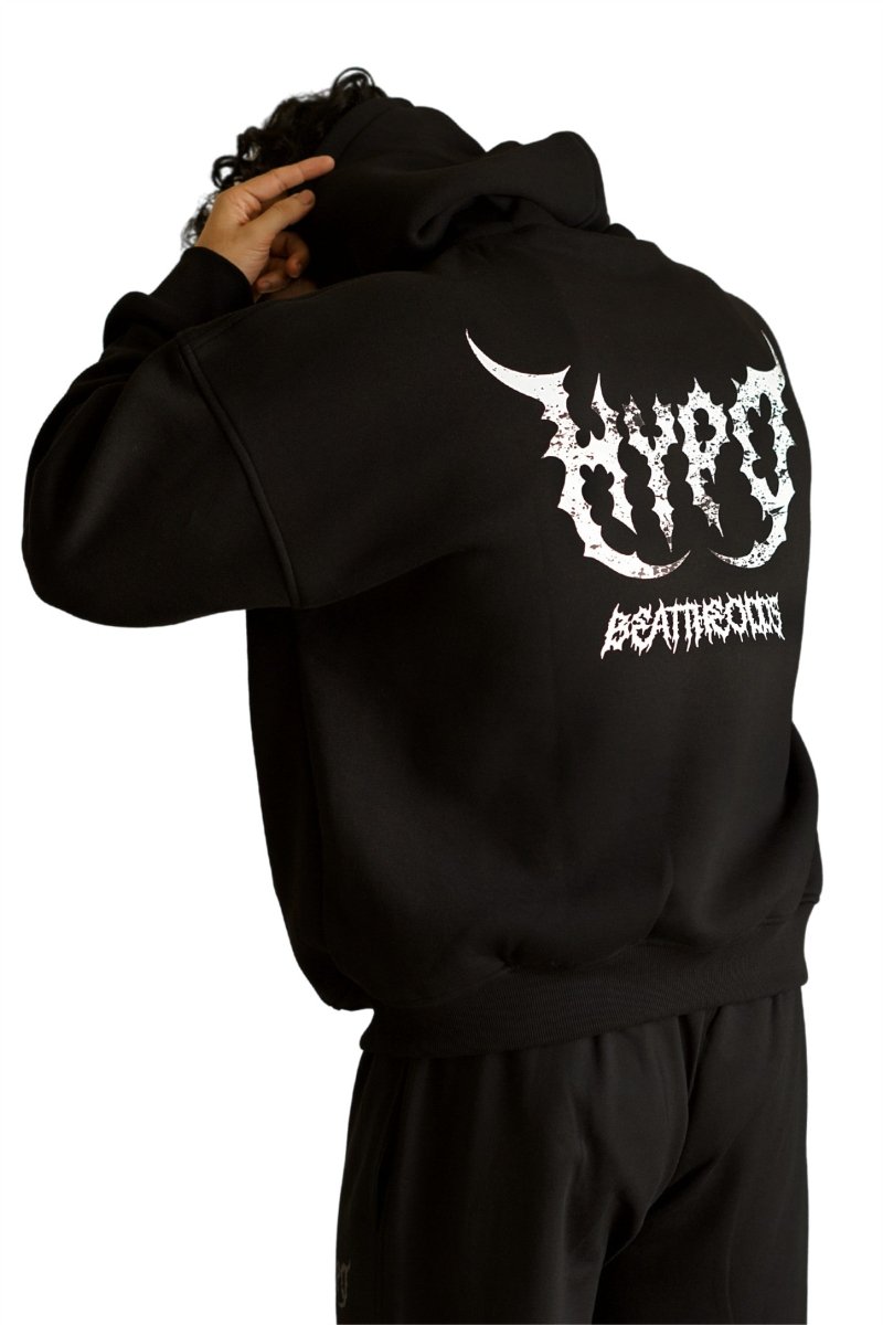 Black Grunge Oversized Hoodie With White Print