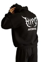 Black Grunge Oversized Hoodie With White Print