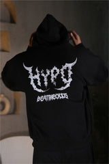 Black Grunge Oversized Hoodie With White Print