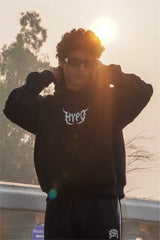 Black Grunge Oversized Hoodie With White Print