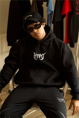 Black Grunge Oversized Hoodie With White Print