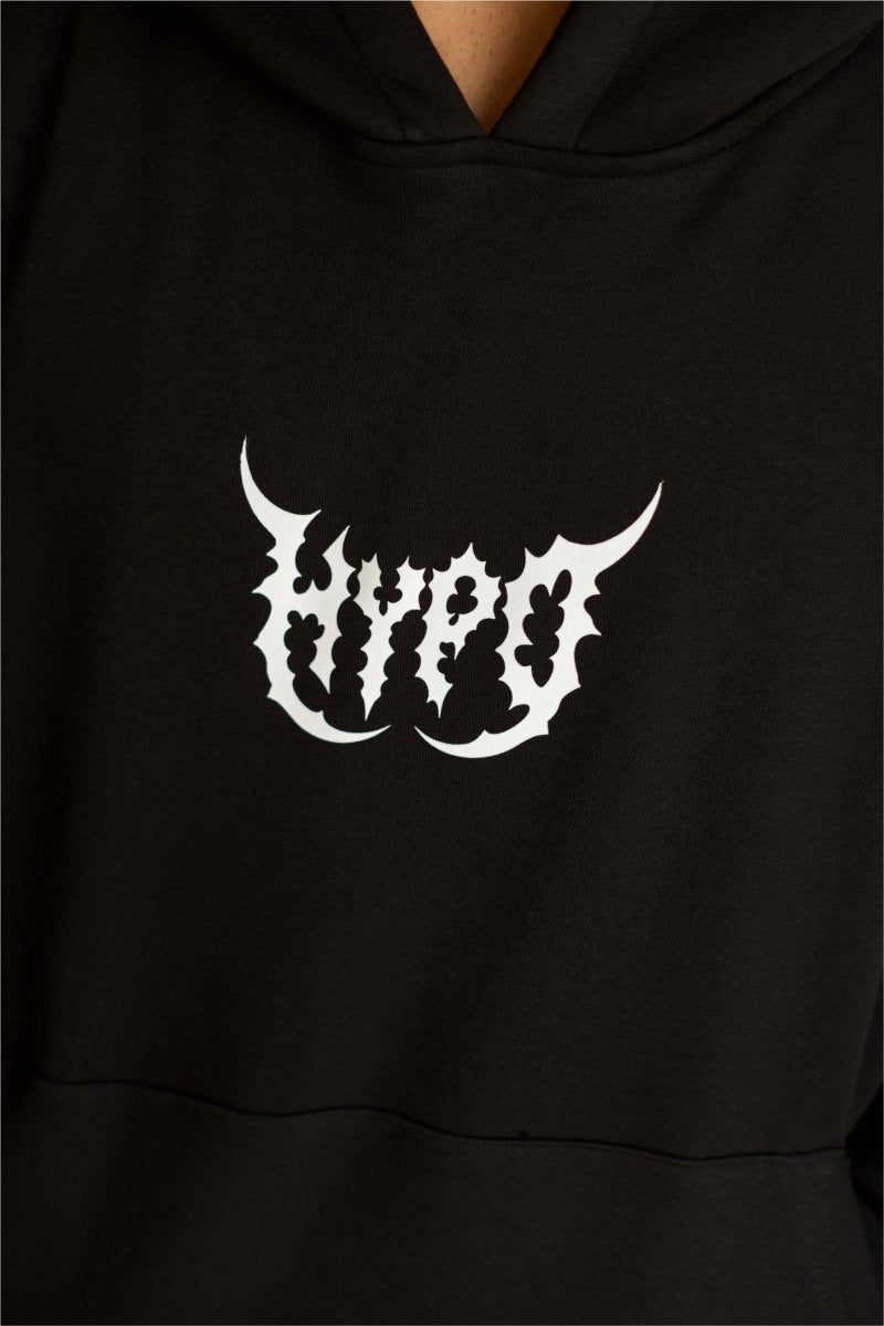 Black Grunge Oversized Hoodie With White Print
