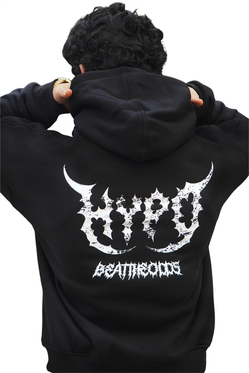 Black Grunge Oversized Hoodie With White Print