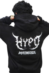 Black Grunge Oversized Hoodie With White Print