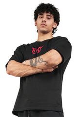 Black Grunge Oversized T-Shirt With Red Print