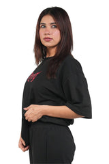 Black Grunge Oversized T-Shirt With Red Print