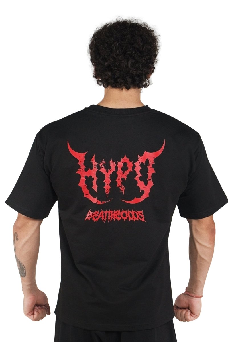 Black Grunge Oversized T-Shirt With Red Print