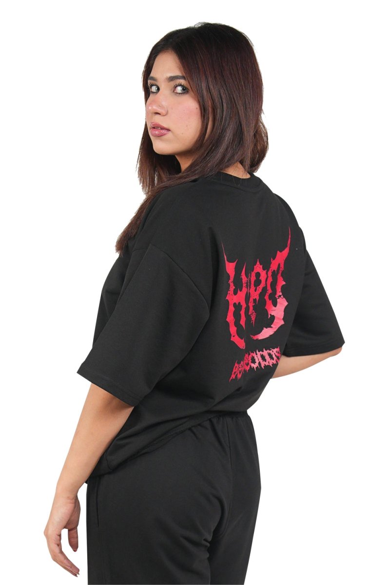 Black Grunge Oversized T-Shirt With Red Print
