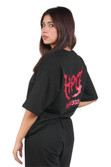 Black Grunge Oversized T-Shirt With Red Print