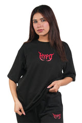 Black Grunge Oversized T-Shirt With Red Print