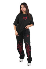 Black Grunge Oversized T-Shirt With Red Print