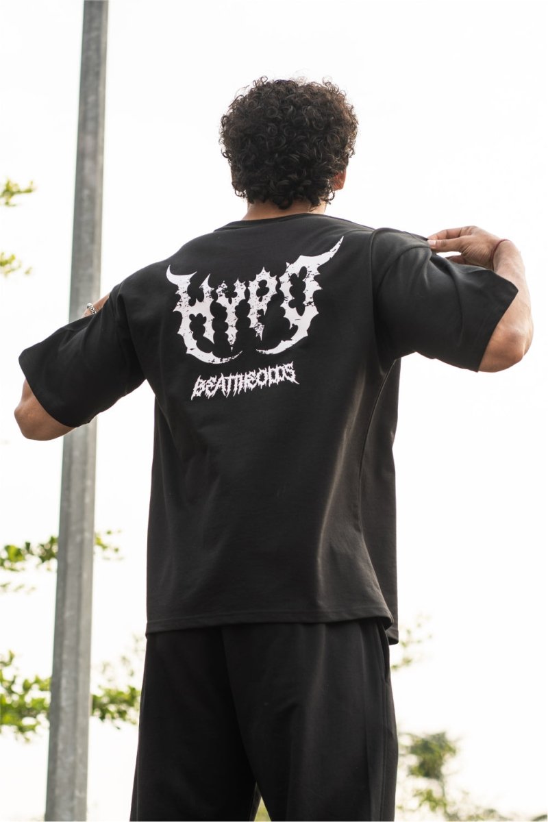Black Grunge Oversized T-Shirt With White Print